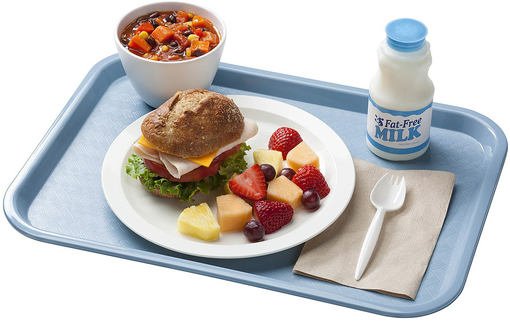 A school tray showing a school meal for grades Kindergarten through 12.